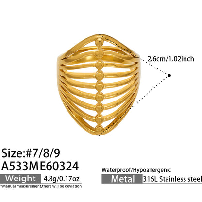 316L Stainless Steel 18K Gold PVD Geometric Hollow Open Ring - Geometric, Hollow, Open, Gold, Modern Wholesale Stainless Steel Jewelry - Sensitive Skin Friendly - Detail 9