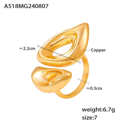 316L Stainless Steel 18K Gold PVD Geometric Hollow Snout Open Ring - Geometric Hollow Open Ring Minimalist Snout Design Wholesale Stainless Steel Jewelry - Sensitive Skin Friendly - Detail 1