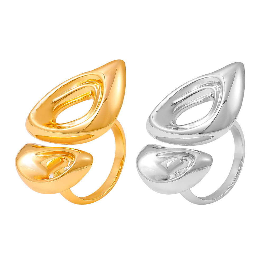 316L Stainless Steel 18K Gold PVD Geometric Hollow Snout Open Ring - Geometric Hollow Open Ring Minimalist Snout Design Wholesale Stainless Steel Jewelry - Sensitive Skin Friendly - Detail 3