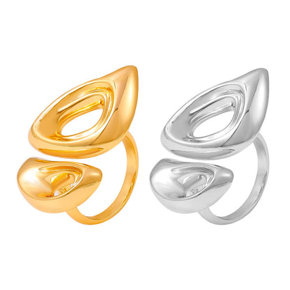 316L Stainless Steel 18K Gold PVD Geometric Hollow Snout Open Ring - Geometric Hollow Open Ring Minimalist Snout Design Wholesale Stainless Steel Jewelry - Sensitive Skin Friendly - Detail 3