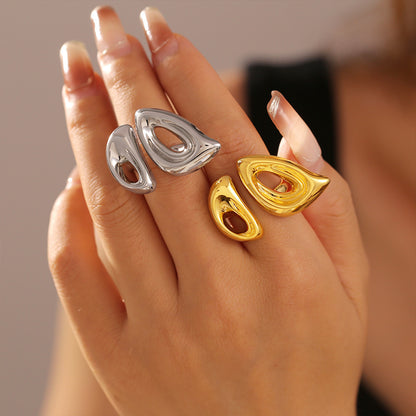 316L Stainless Steel 18K Gold PVD Geometric Hollow Snout Open Ring - Geometric Hollow Open Ring Minimalist Snout Design Wholesale Stainless Steel Jewelry - Sensitive Skin Friendly - Detail 5