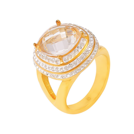 316L Stainless Steel 18K Gold PVD Geometric Micro-Pavé Zircon Multi-Layer Ring - Geometric Gold Multi-Layer Zircon Ring Wholesale Stainless Steel Jewelry - Sensitive Skin Friendly - Detail 2