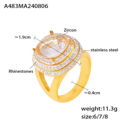 316L Stainless Steel 18K Gold PVD Geometric Micro-Pavé Zircon Multi-Layer Ring - Geometric Gold Multi-Layer Zircon Ring Wholesale Stainless Steel Jewelry - Sensitive Skin Friendly - Detail 3