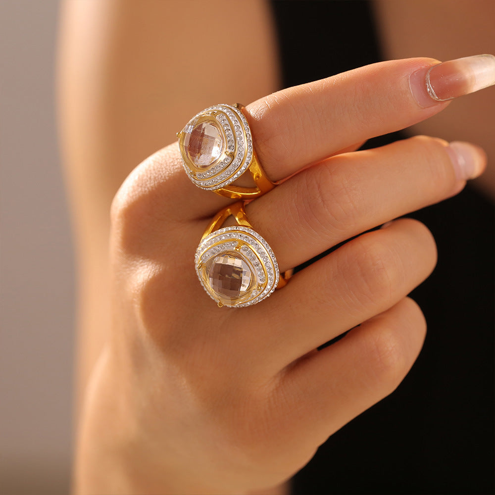316L Stainless Steel 18K Gold PVD Geometric Micro-Pavé Zircon Multi-Layer Ring - Geometric Gold Multi-Layer Zircon Ring Wholesale Stainless Steel Jewelry - Sensitive Skin Friendly - Detail 4