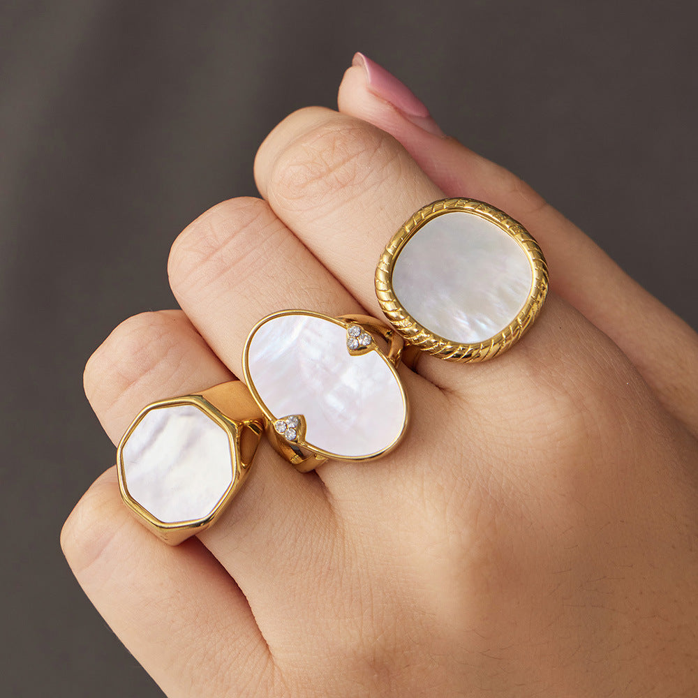 316L Stainless Steel 18K Gold PVD Geometric Natural Shell Ring - Geometric Natural Shell Gold Ring Wholesale Stainless Steel Jewelry - Sensitive Skin Friendly - Detail 1