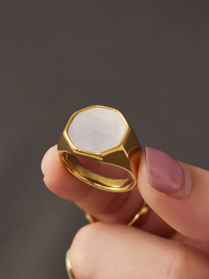 316L Stainless Steel 18K Gold PVD Geometric Natural Shell Ring - Geometric Natural Shell Gold Ring Wholesale Stainless Steel Jewelry - Sensitive Skin Friendly - Detail 10