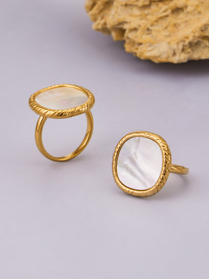 316L Stainless Steel 18K Gold PVD Geometric Natural Shell Ring - Geometric Natural Shell Gold Ring Wholesale Stainless Steel Jewelry - Sensitive Skin Friendly - Detail 11