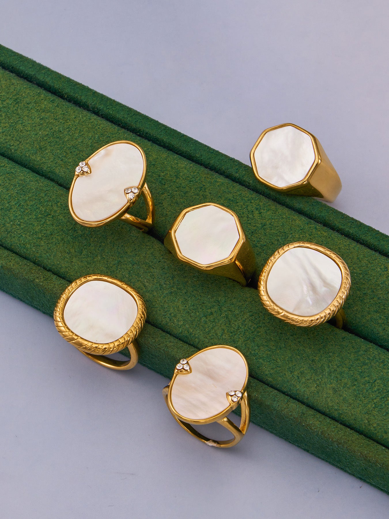 316L Stainless Steel 18K Gold PVD Geometric Natural Shell Ring - Geometric Natural Shell Gold Ring Wholesale Stainless Steel Jewelry - Sensitive Skin Friendly - Detail 14