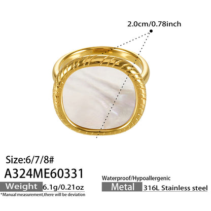 316L Stainless Steel 18K Gold PVD Geometric Natural Shell Ring - Geometric Natural Shell Gold Ring Wholesale Stainless Steel Jewelry - Sensitive Skin Friendly - Detail 15