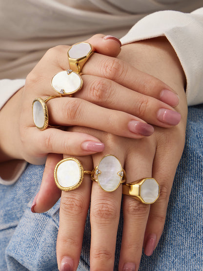 316L Stainless Steel 18K Gold PVD Geometric Natural Shell Ring - Geometric Natural Shell Gold Ring Wholesale Stainless Steel Jewelry - Sensitive Skin Friendly - Detail 17