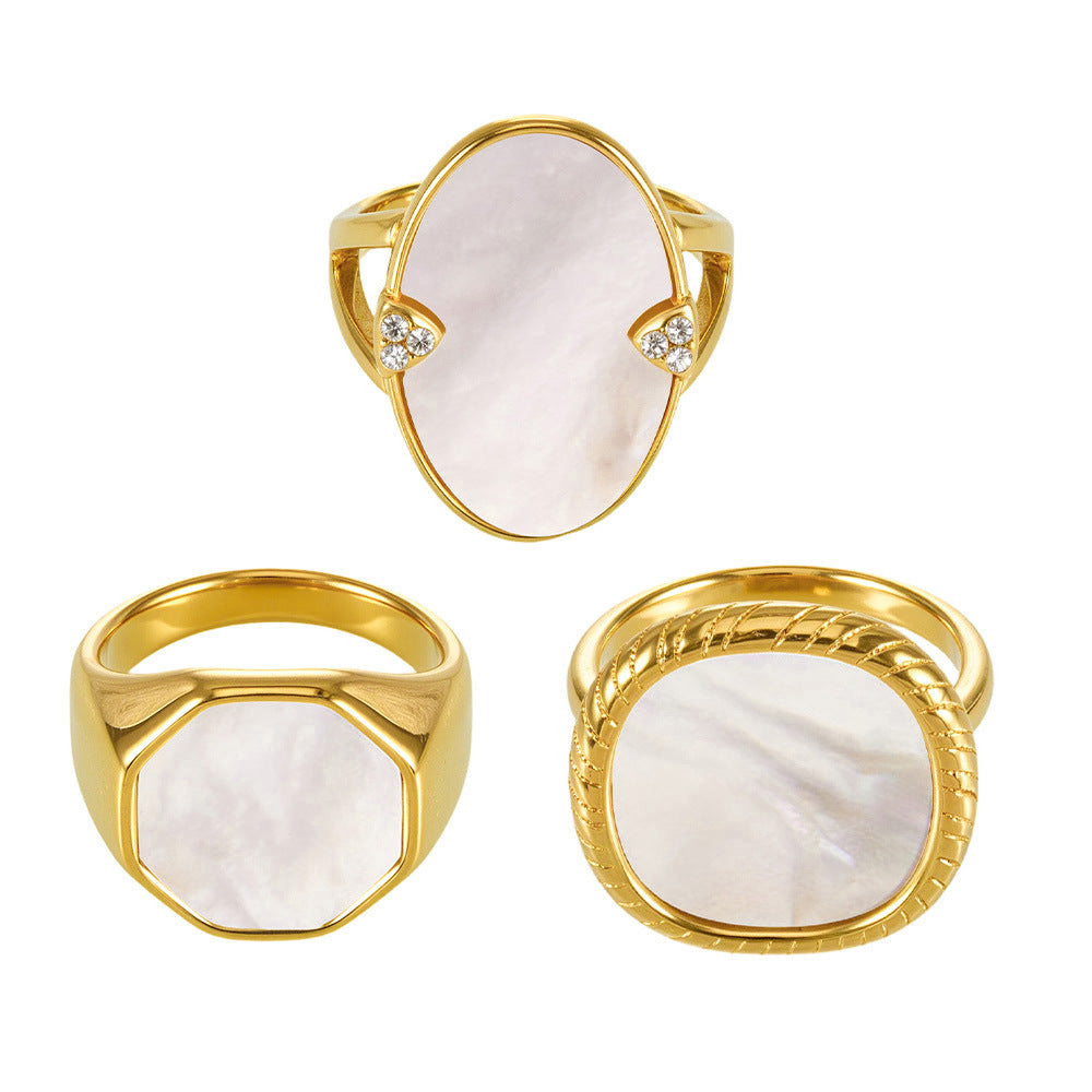 316L Stainless Steel 18K Gold PVD Geometric Natural Shell Ring - Geometric Natural Shell Gold Ring Wholesale Stainless Steel Jewelry - Sensitive Skin Friendly - Detail 18