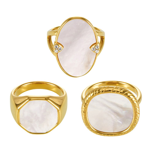 316L Stainless Steel 18K Gold PVD Geometric Natural Shell Ring - Geometric Natural Shell Gold Ring Wholesale Stainless Steel Jewelry - Sensitive Skin Friendly - Detail 18