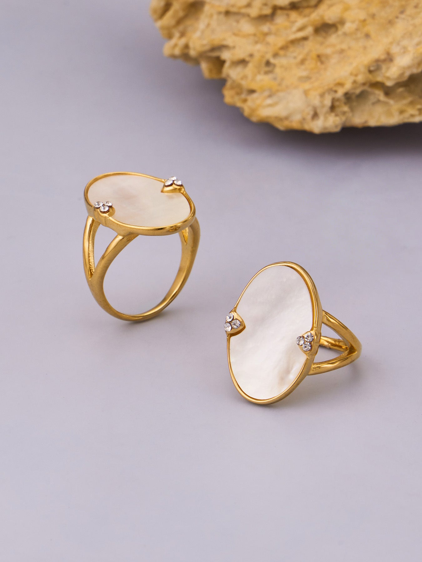 316L Stainless Steel 18K Gold PVD Geometric Natural Shell Ring - Geometric Natural Shell Gold Ring Wholesale Stainless Steel Jewelry - Sensitive Skin Friendly - Detail 19