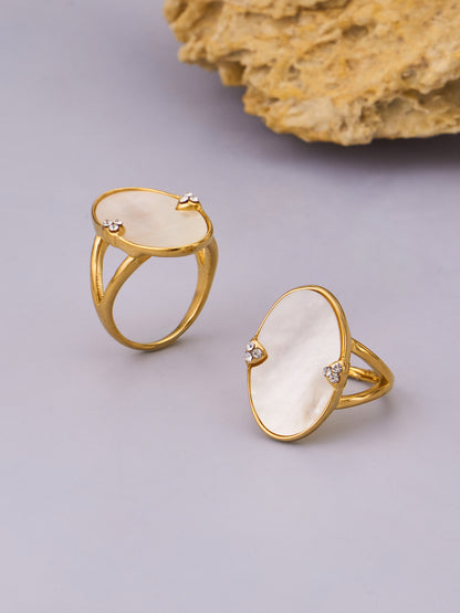 316L Stainless Steel 18K Gold PVD Geometric Natural Shell Ring - Geometric Natural Shell Gold Ring Wholesale Stainless Steel Jewelry - Sensitive Skin Friendly - Detail 19