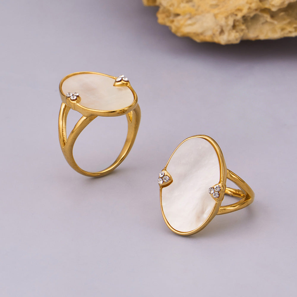316L Stainless Steel 18K Gold PVD Geometric Natural Shell Ring - Geometric Natural Shell Gold Ring Wholesale Stainless Steel Jewelry - Sensitive Skin Friendly - Detail 2