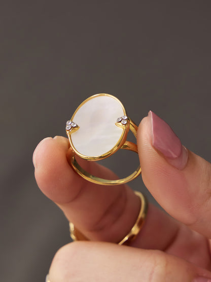 316L Stainless Steel 18K Gold PVD Geometric Natural Shell Ring - Geometric Natural Shell Gold Ring Wholesale Stainless Steel Jewelry - Sensitive Skin Friendly - Detail 3