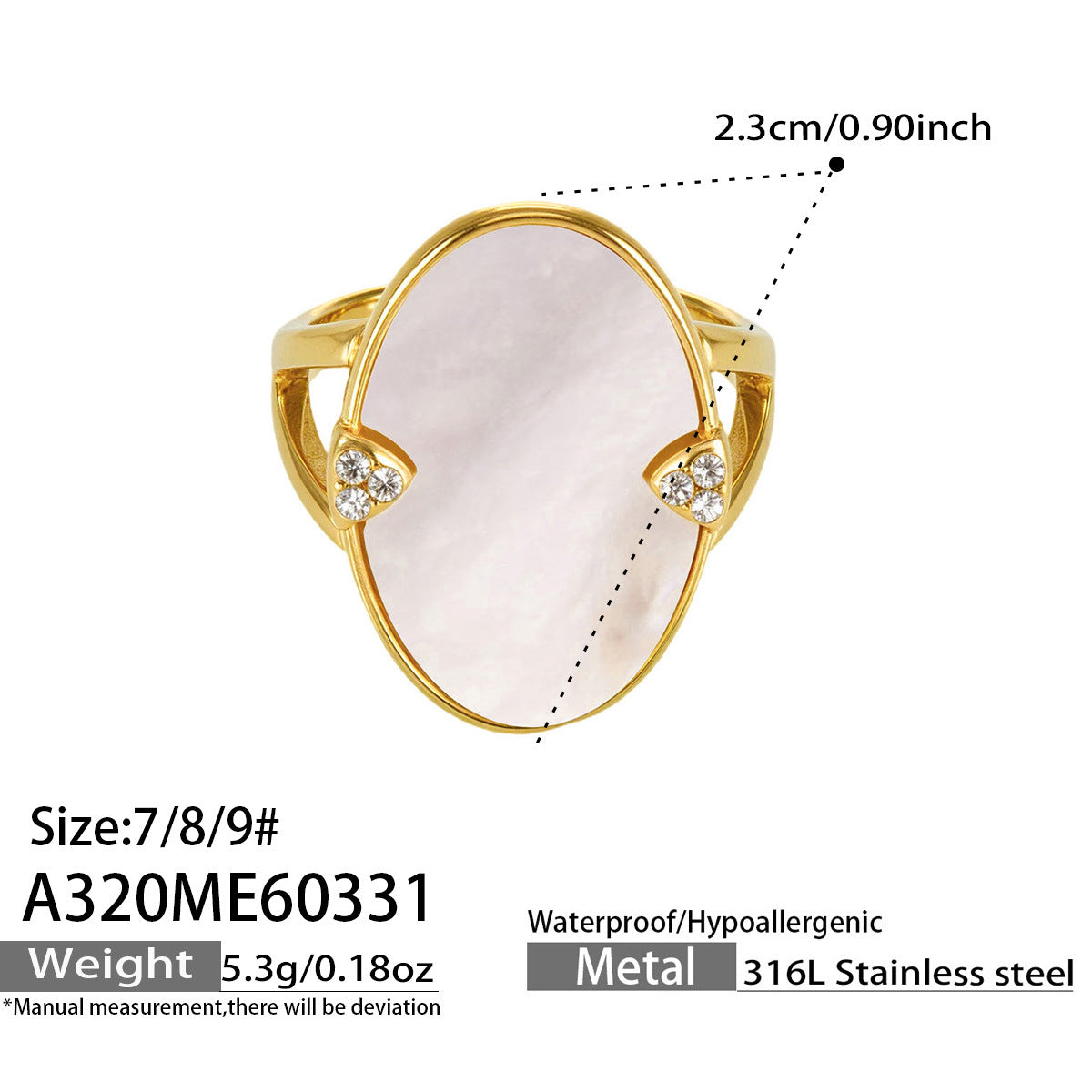316L Stainless Steel 18K Gold PVD Geometric Natural Shell Ring - Geometric Natural Shell Gold Ring Wholesale Stainless Steel Jewelry - Sensitive Skin Friendly - Detail 4