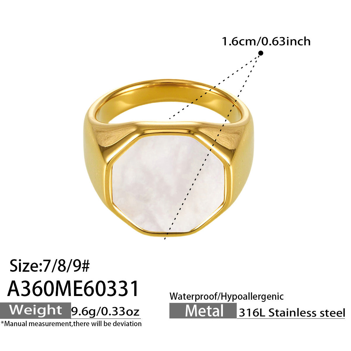 316L Stainless Steel 18K Gold PVD Geometric Natural Shell Ring - Geometric Natural Shell Gold Ring Wholesale Stainless Steel Jewelry - Sensitive Skin Friendly - Detail 5