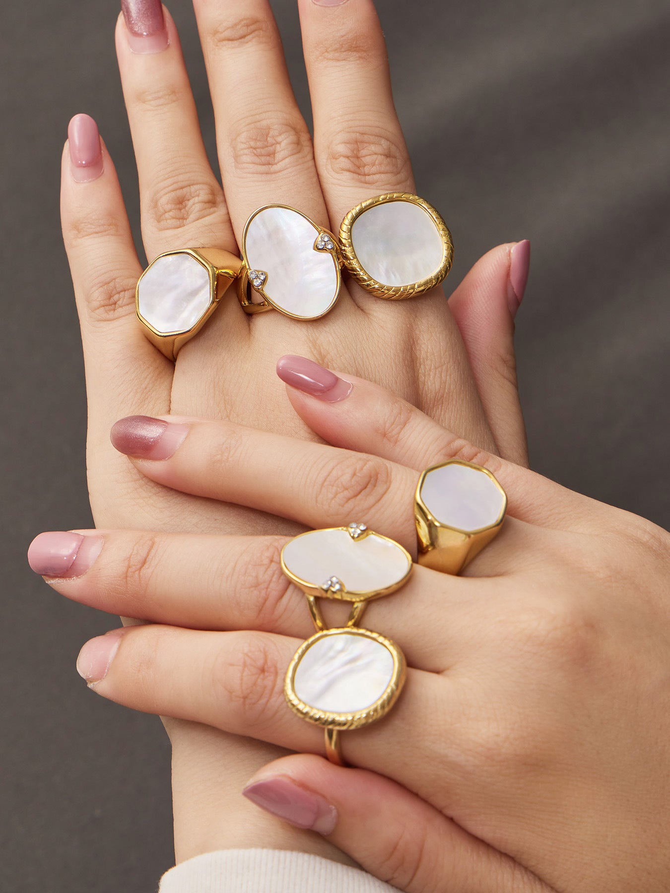 316L Stainless Steel 18K Gold PVD Geometric Natural Shell Ring - Geometric Natural Shell Gold Ring Wholesale Stainless Steel Jewelry - Sensitive Skin Friendly - Detail 6