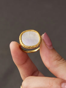 316L Stainless Steel 18K Gold PVD Geometric Natural Shell Ring - Geometric Natural Shell Gold Ring Wholesale Stainless Steel Jewelry - Sensitive Skin Friendly - Detail 7