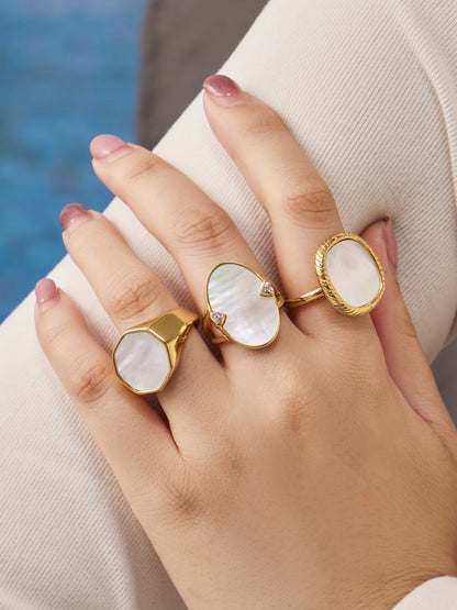 316L Stainless Steel 18K Gold PVD Geometric Natural Shell Ring - Geometric Natural Shell Gold Ring Wholesale Stainless Steel Jewelry - Sensitive Skin Friendly - Detail 8