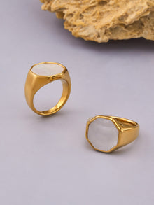 316L Stainless Steel 18K Gold PVD Geometric Natural Shell Ring - Geometric Natural Shell Gold Ring Wholesale Stainless Steel Jewelry - Sensitive Skin Friendly - Detail 9