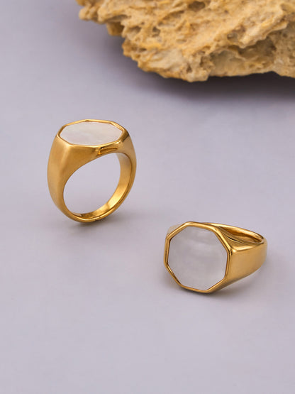 316L Stainless Steel 18K Gold PVD Geometric Natural Shell Ring - Geometric Natural Shell Gold Ring Wholesale Stainless Steel Jewelry - Sensitive Skin Friendly - Detail 9