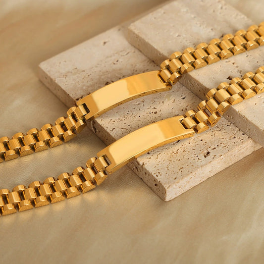316L Stainless Steel 18K Gold PVD Geometric Simple Bracelet - Geometric Modern Bracelet, Simple Elegant Design Wholesale Stainless Steel Jewelry - Sensitive Skin Friendly - Detail 2