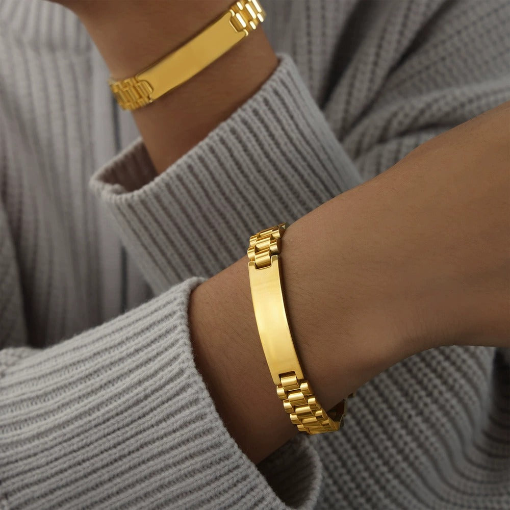 316L Stainless Steel 18K Gold PVD Geometric Simple Bracelet - Geometric Modern Bracelet, Simple Elegant Design Wholesale Stainless Steel Jewelry - Sensitive Skin Friendly - Detail 4