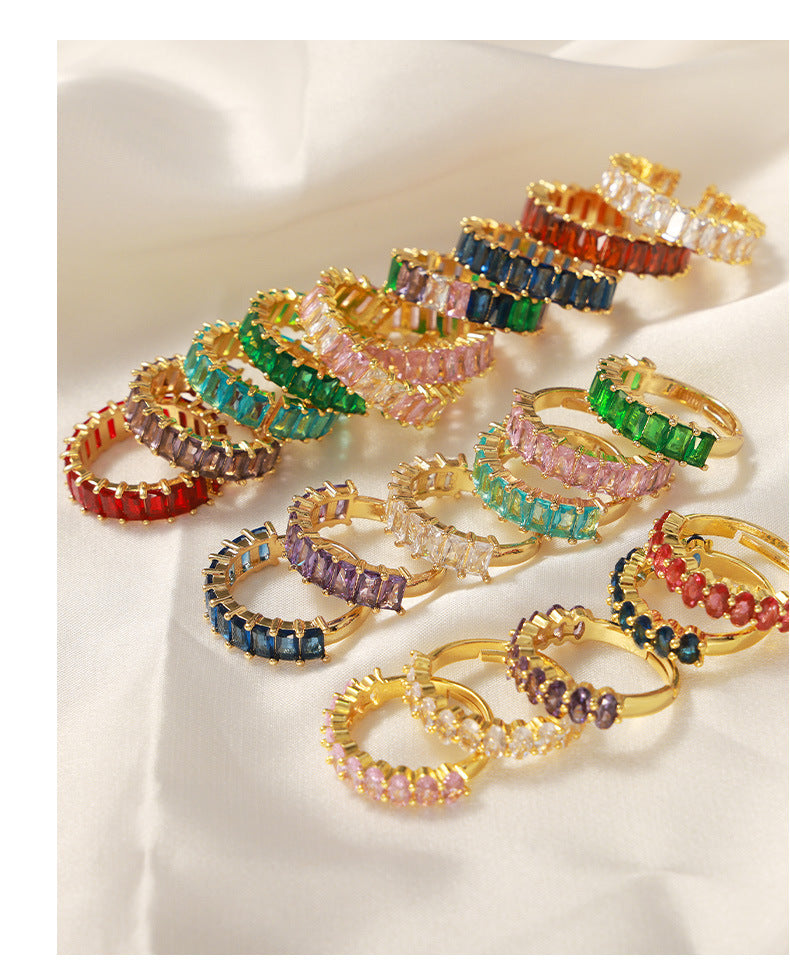 316L Stainless Steel 18K Gold PVD Geometric Zircon Open Ring - Geometric Open Ring Multi-Color Zircon Wholesale Stainless Steel Jewelry - Sensitive Skin Friendly - Detail 10