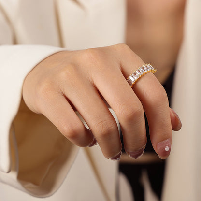 316L Stainless Steel 18K Gold PVD Geometric Zircon Open Ring - Geometric Open Ring Multi-Color Zircon Wholesale Stainless Steel Jewelry - Sensitive Skin Friendly - Detail 12