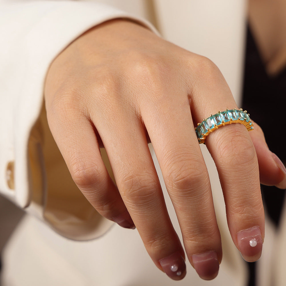 316L Stainless Steel 18K Gold PVD Geometric Zircon Open Ring - Geometric Open Ring Multi-Color Zircon Wholesale Stainless Steel Jewelry - Sensitive Skin Friendly - Detail 14