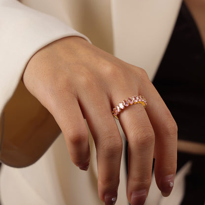 316L Stainless Steel 18K Gold PVD Geometric Zircon Open Ring - Geometric Open Ring Multi-Color Zircon Wholesale Stainless Steel Jewelry - Sensitive Skin Friendly - Detail 15