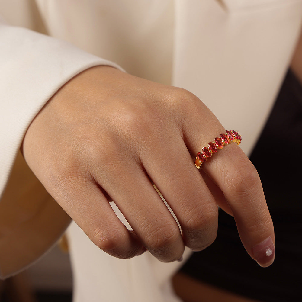 316L Stainless Steel 18K Gold PVD Geometric Zircon Open Ring - Geometric Open Ring Multi-Color Zircon Wholesale Stainless Steel Jewelry - Sensitive Skin Friendly - Detail 16