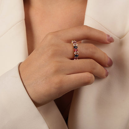 316L Stainless Steel 18K Gold PVD Geometric Zircon Open Ring - Geometric Open Ring Multi-Color Zircon Wholesale Stainless Steel Jewelry - Sensitive Skin Friendly - Detail 19