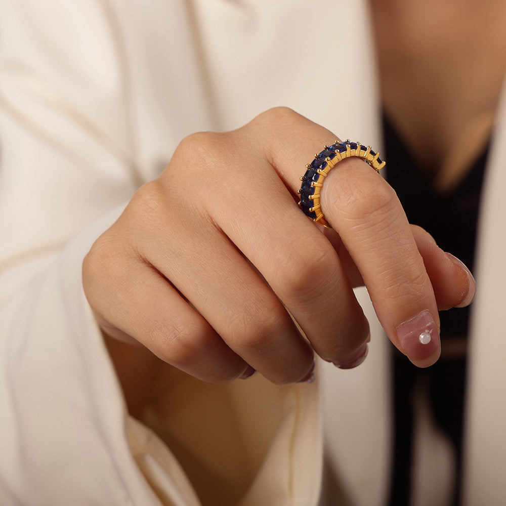 316L Stainless Steel 18K Gold PVD Geometric Zircon Open Ring - Geometric Open Ring Multi-Color Zircon Wholesale Stainless Steel Jewelry - Sensitive Skin Friendly - Detail 20