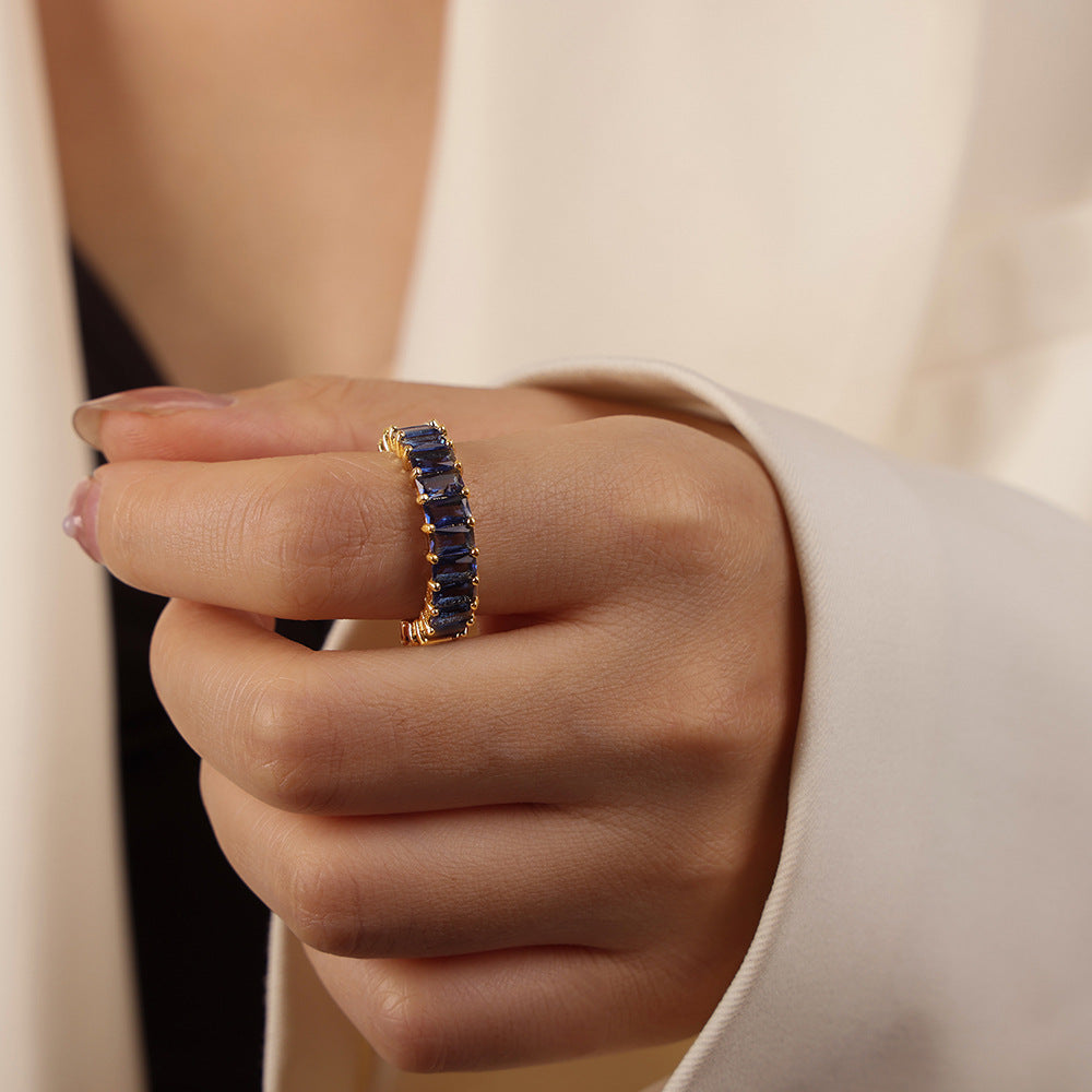 316L Stainless Steel 18K Gold PVD Geometric Zircon Open Ring - Geometric Open Ring Multi-Color Zircon Wholesale Stainless Steel Jewelry - Sensitive Skin Friendly - Detail 22