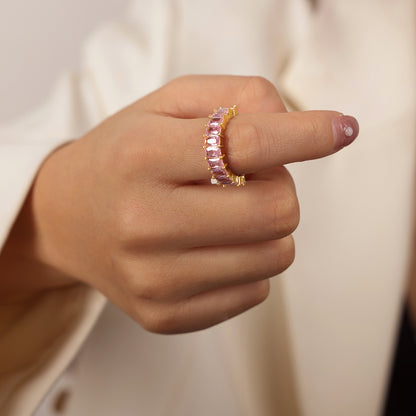 316L Stainless Steel 18K Gold PVD Geometric Zircon Open Ring - Geometric Open Ring Multi-Color Zircon Wholesale Stainless Steel Jewelry - Sensitive Skin Friendly - Detail 23