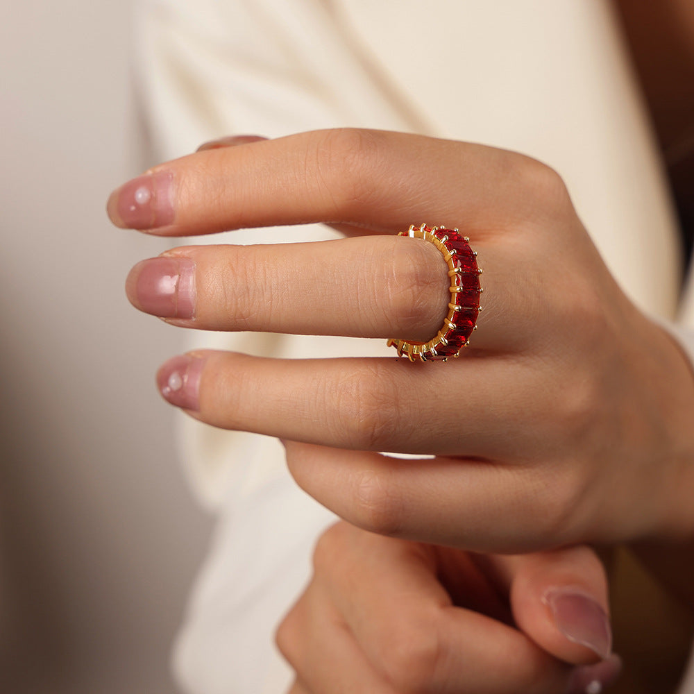 316L Stainless Steel 18K Gold PVD Geometric Zircon Open Ring - Geometric Open Ring Multi-Color Zircon Wholesale Stainless Steel Jewelry - Sensitive Skin Friendly - Detail 25