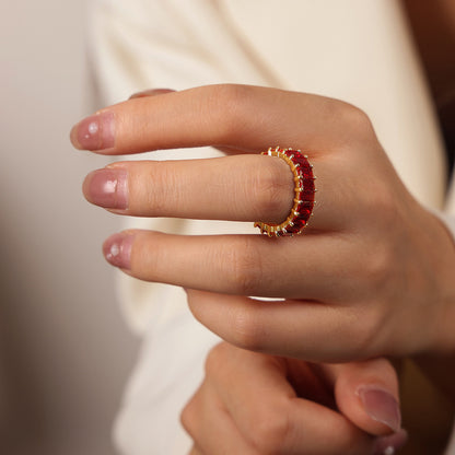 316L Stainless Steel 18K Gold PVD Geometric Zircon Open Ring - Geometric Open Ring Multi-Color Zircon Wholesale Stainless Steel Jewelry - Sensitive Skin Friendly - Detail 25