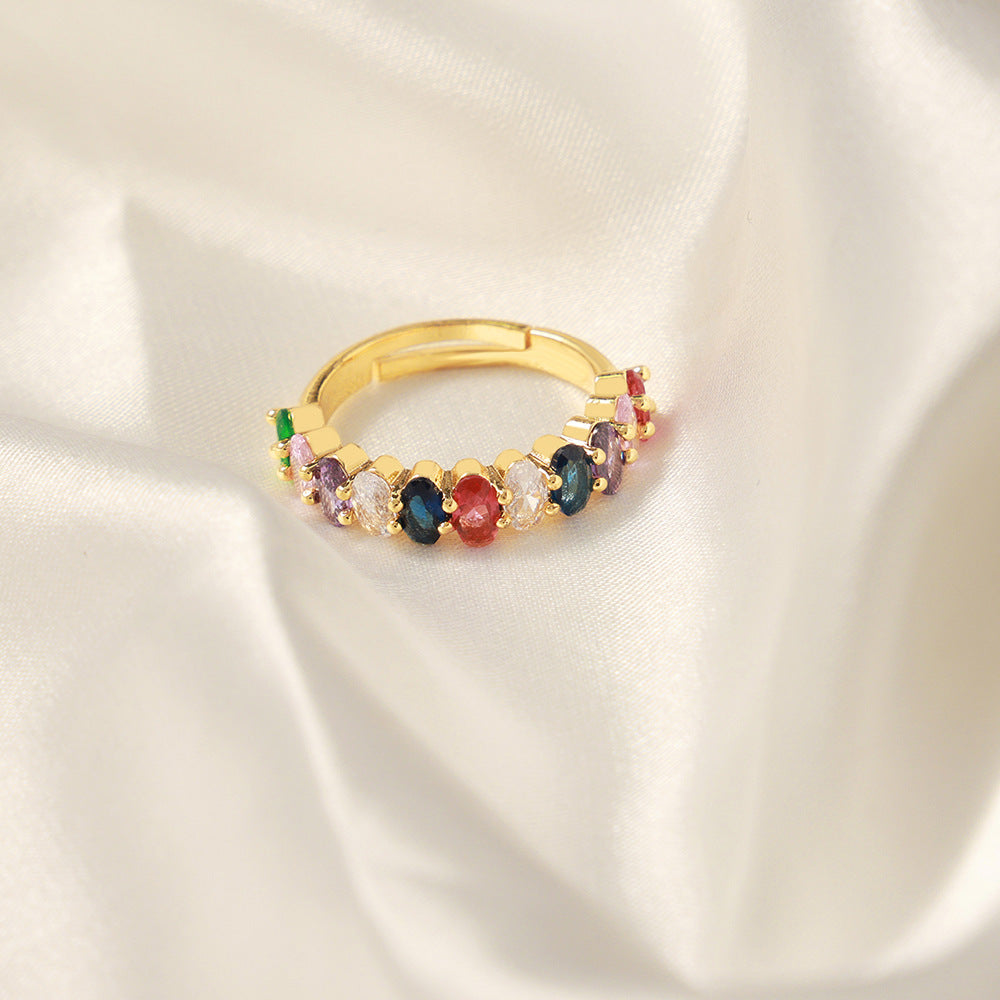 316L Stainless Steel 18K Gold PVD Geometric Zircon Open Ring - Geometric Open Ring Multi-Color Zircon Wholesale Stainless Steel Jewelry - Sensitive Skin Friendly - Detail 4