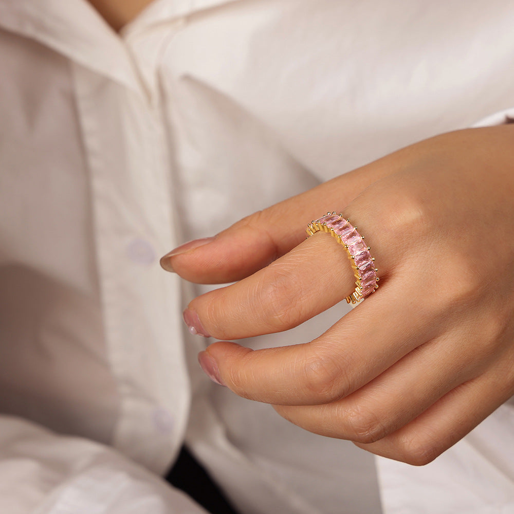 316L Stainless Steel 18K Gold PVD Geometric Zircon Open Ring - Geometric Open Ring Multi-Color Zircon Wholesale Stainless Steel Jewelry - Sensitive Skin Friendly - Detail 5