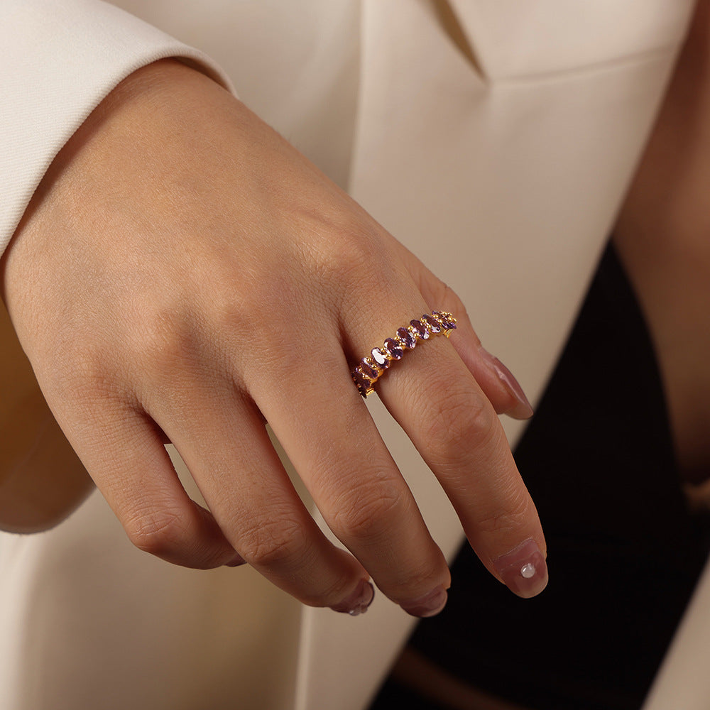 316L Stainless Steel 18K Gold PVD Geometric Zircon Open Ring - Geometric Open Ring Multi-Color Zircon Wholesale Stainless Steel Jewelry - Sensitive Skin Friendly - Detail 7