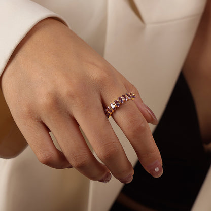 316L Stainless Steel 18K Gold PVD Geometric Zircon Open Ring - Geometric Open Ring Multi-Color Zircon Wholesale Stainless Steel Jewelry - Sensitive Skin Friendly - Detail 7