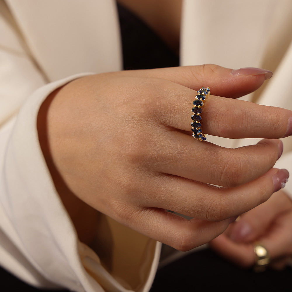 316L Stainless Steel 18K Gold PVD Geometric Zircon Open Ring - Geometric Open Ring Multi-Color Zircon Wholesale Stainless Steel Jewelry - Sensitive Skin Friendly - Detail 8
