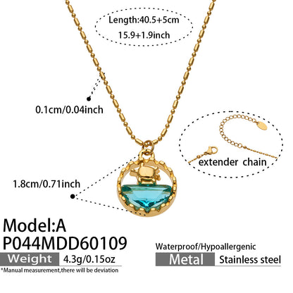 316L Stainless Steel 18K Gold PVD Glass Stone Ocean Whale Pendant Necklace - Glass Stone, Whale Pendant, Ocean Theme, Resort Style, Gold Necklace Wholesale Stainless Steel Jewelry - Sensitive Skin Friendly - Detail 1