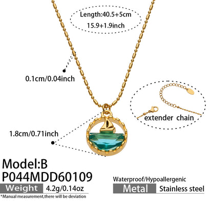 316L Stainless Steel 18K Gold PVD Glass Stone Ocean Whale Pendant Necklace - Glass Stone, Whale Pendant, Ocean Theme, Resort Style, Gold Necklace Wholesale Stainless Steel Jewelry - Sensitive Skin Friendly - Detail 10