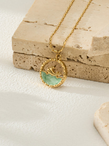 316L Stainless Steel 18K Gold PVD Glass Stone Ocean Whale Pendant Necklace - Glass Stone, Whale Pendant, Ocean Theme, Resort Style, Gold Necklace Wholesale Stainless Steel Jewelry - Sensitive Skin Friendly - Detail 11
