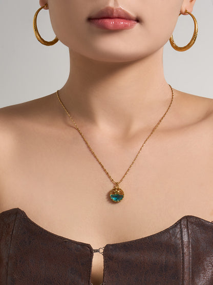 316L Stainless Steel 18K Gold PVD Glass Stone Ocean Whale Pendant Necklace - Glass Stone, Whale Pendant, Ocean Theme, Resort Style, Gold Necklace Wholesale Stainless Steel Jewelry - Sensitive Skin Friendly - Detail 12