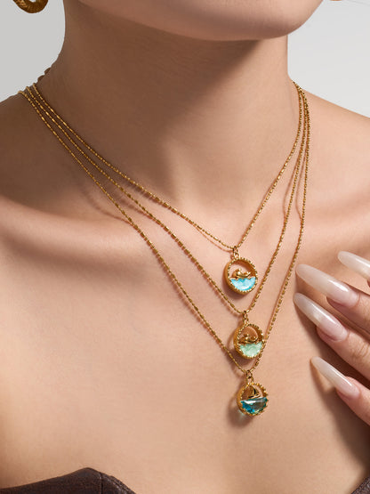 316L Stainless Steel 18K Gold PVD Glass Stone Ocean Whale Pendant Necklace - Glass Stone, Whale Pendant, Ocean Theme, Resort Style, Gold Necklace Wholesale Stainless Steel Jewelry - Sensitive Skin Friendly - Detail 13